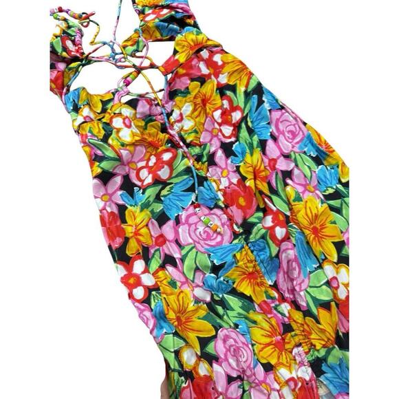 For Love And Lemons Satin Mallory Maxi Dress Cut-Out Multicolor Size Small - Picture 13 of 16